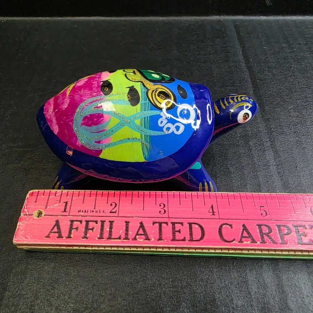 Folk Art Blue Ceramic Sea Turtle Trinket Box Talavera Decor Jewelry Dish